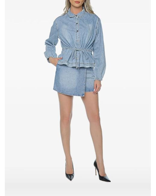 One Teaspoon Blue Drawstring-Waist Denim Shirt