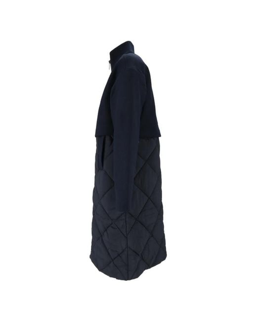 K-Way Blue Quilted Wool-Blend Parka Coat