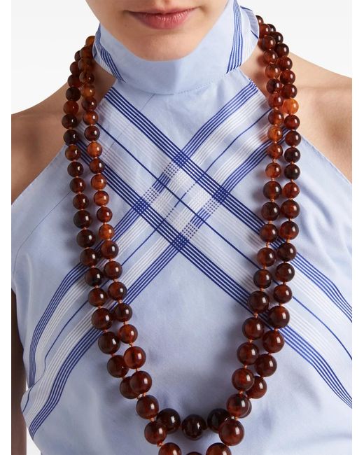 Prada Blue Checked Cotton Cropped Top