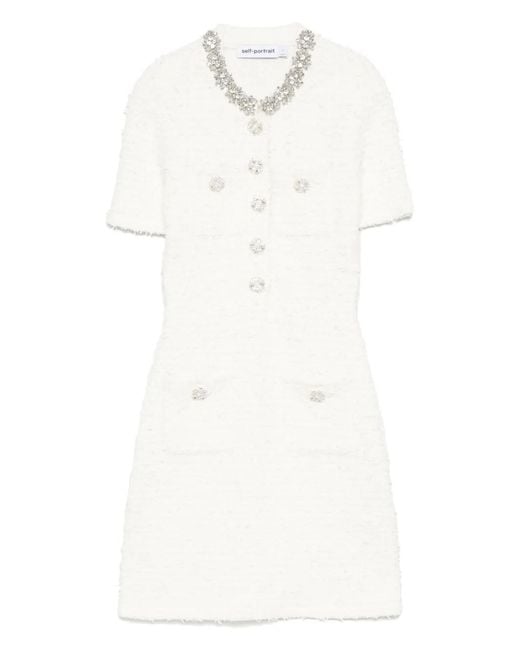 Self-Portrait White Crystal Embellished Dress
