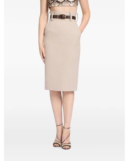 Elie Saab White Belted Pencil Midi Skirt