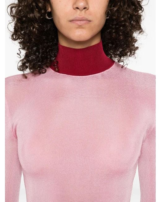 Self-Portrait Pink High-Neck Ribbed Top