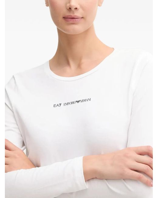 EA7 White Long-Sleeve Logo T-Shirt