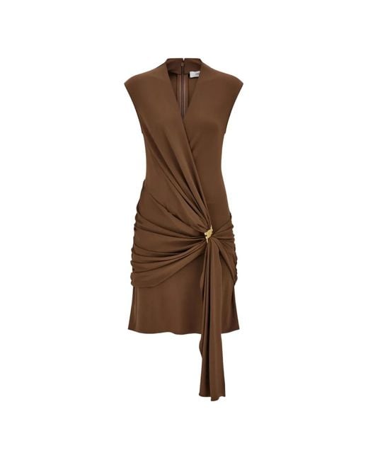 Ferragamo Brown Viscose Mini Dress With Gathered Waist
