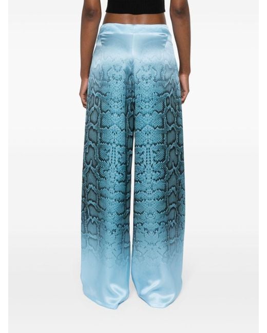 Ermanno Scervino Blue Snakeskin-print Silk Trousers