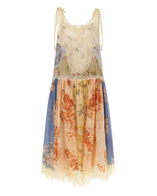 Zimmermann Natural Lace-Trimmed Floral Dress