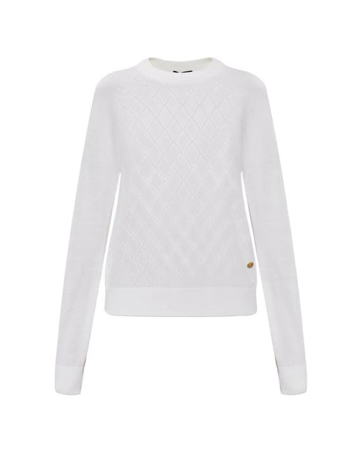 Balmain White Pointelle-Knit Logo-Button Sweater