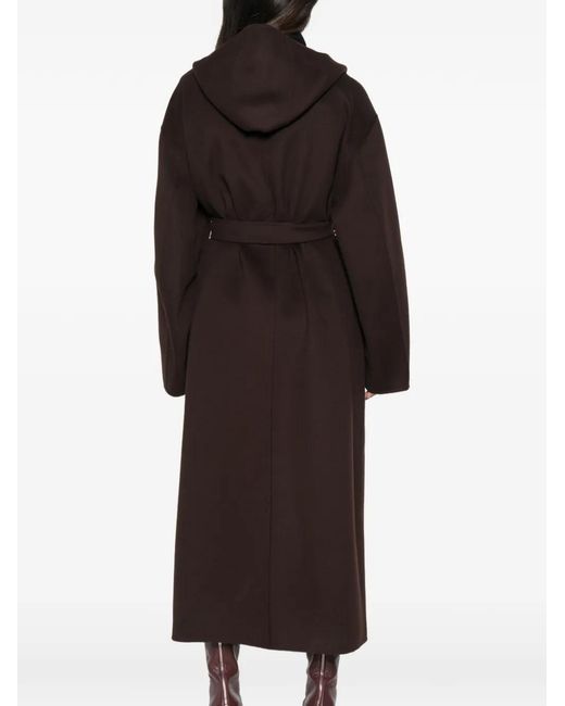 Sportmax Black Hooded Belted Coat
