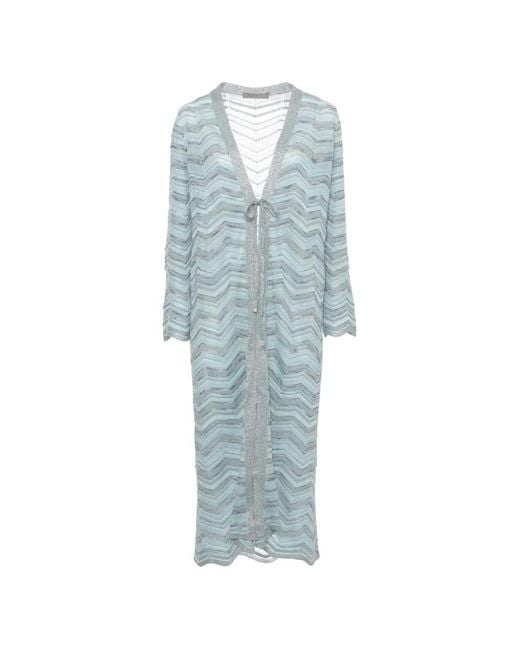 D.exterior Blue Zigzag-Knit Longline Cardigan