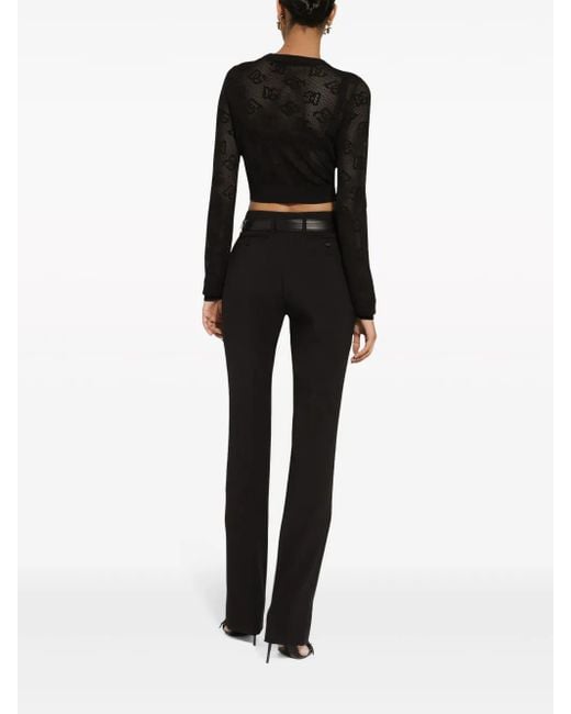 Dolce & Gabbana Black Monogram Open-Knit Crop Top