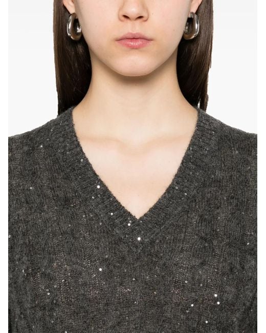 Brunello Cucinelli Gray Pullover Mit V-Ausschnitt