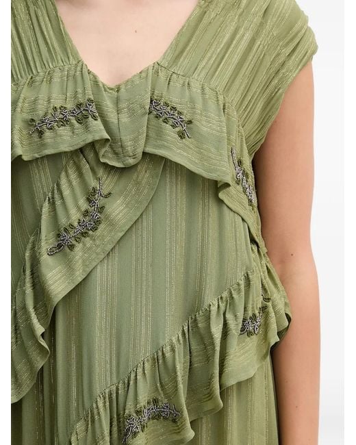INTROPIA Green Ruffled Embellished Midi Dress