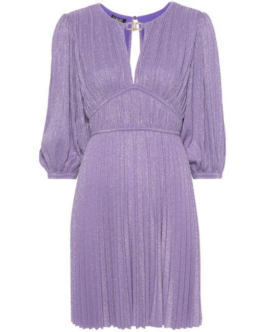 Liu Jo Purple Glittered Plissé Mini Dress