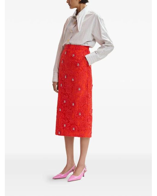 Essentiel Antwerp Red Floral Rhinestone Midi Skirt