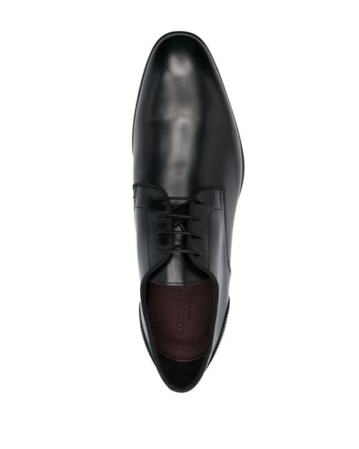 Corneliani Black Almond-Toe Leather Derby Shoes for men