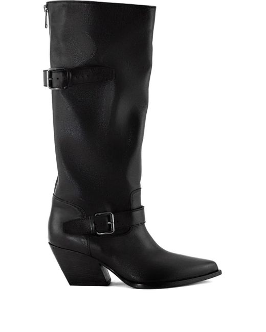 Elena Iachi Black 70Mm Buckle-Detail Pointed-Toe Boots