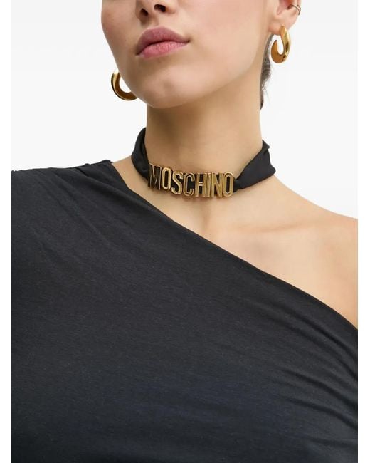 Moschino Black Lettering-Detail Scarf