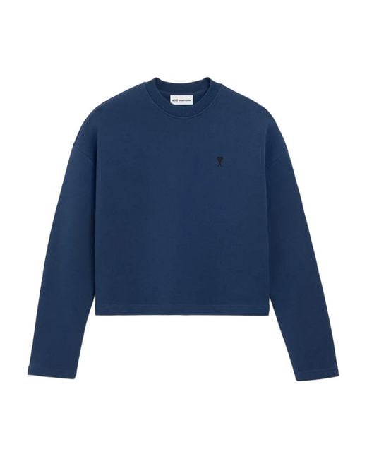 AMI Blue Cotton Ami De Coeur Cropped Sweatshirt