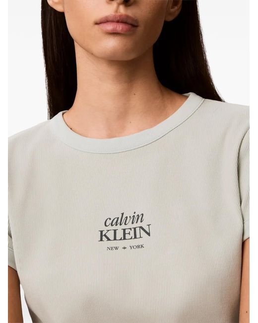 Calvin Klein Green Logo-Print Ribbed T-Shirt