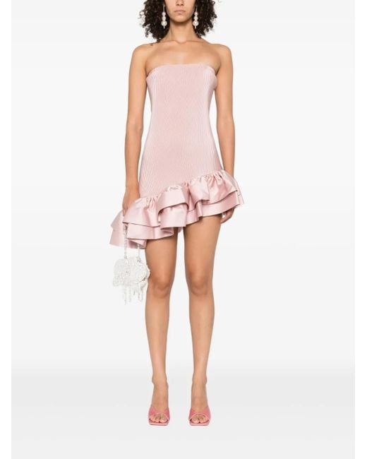 L'idée Pink Pleated Ruffled Asymmetric Cocktail Dress