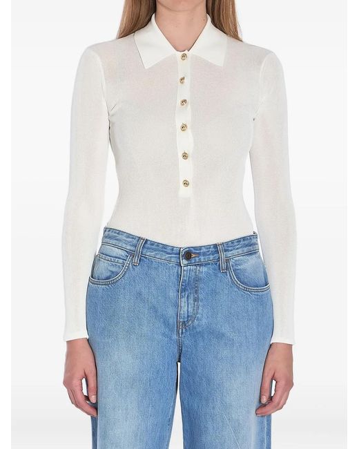 Self-Portrait Blue Elastic Body Button Front Shirt