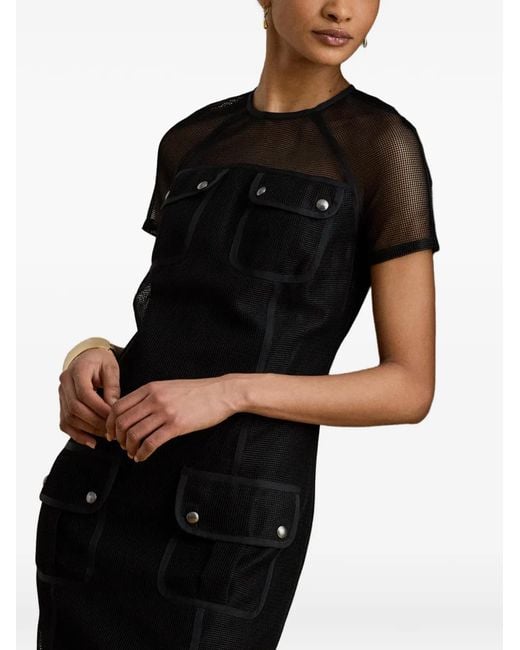 Ralph Lauren Black Mesh-Overlay Pocket-Detail Mini Dress