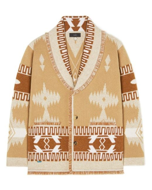 Alanui Natural Patterned-jacquard Frayed-trim Cardigan Coat for men