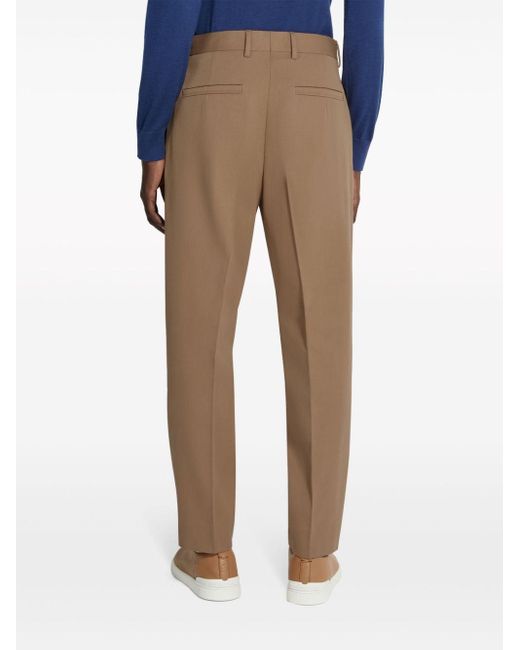 Zegna Natural Pleated Tapered Trousers for men