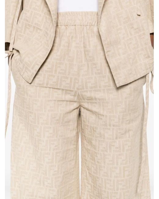 Fendi Broek Met Elastische Taille En Ff-Jacquard in het Natural