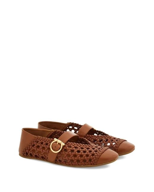Ferragamo Brown Gancini Buckle Ballet Flat Shoes