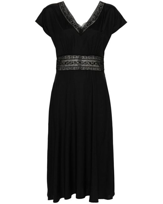 P.A.R.O.S.H. Black Lace-trim Silk Midi Dress