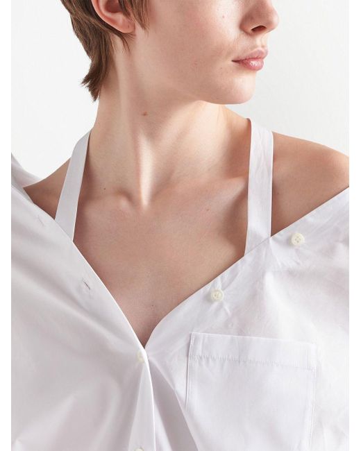 Robe-chemise en coton à épaule dénudées Prada en coloris White