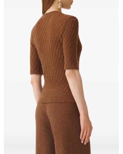Fabiana Filippi Brown Sequin-Embellished Ribbed-Knit Jumper
