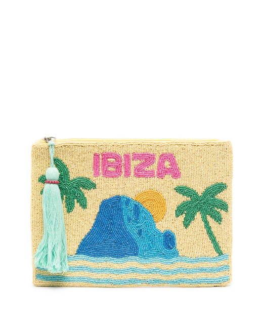 Ibiza-motif beaded clutch bag di Mc2 Saint Barth in Blue