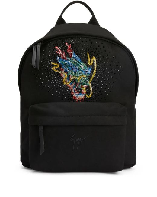 Giuseppe Zanotti Black Dragon Crystal Rhinestone-Embellished Backpack for men