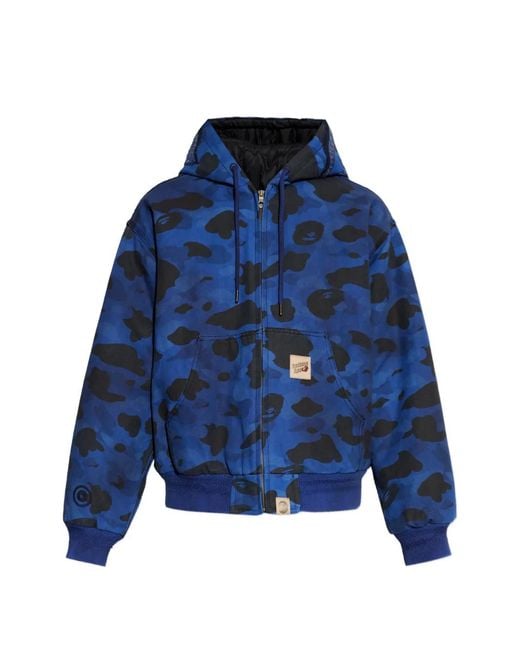 A Bathing Ape Blue Camouflage-Print Hooded Jacket for men