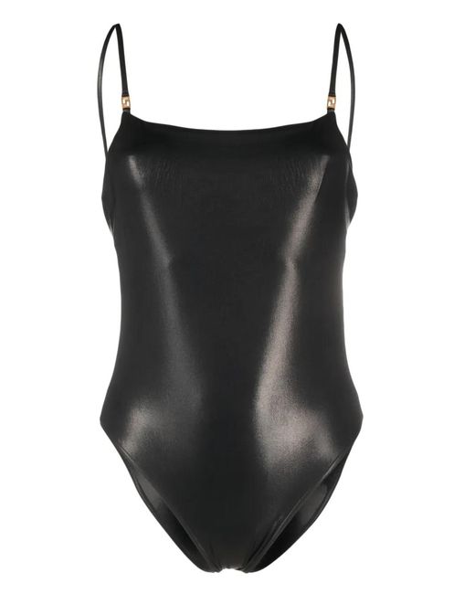 Versace Black Greca-Detailed Low-Back Swimsuit