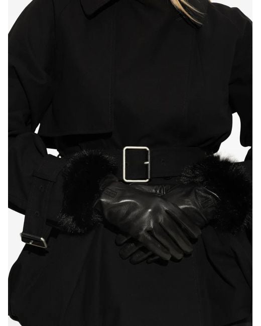 By Malene Birger Black Leather Fur-Cuff Gloves