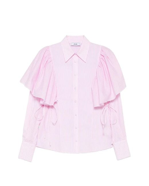 Jijil Pink Striped Ruffled Shirt