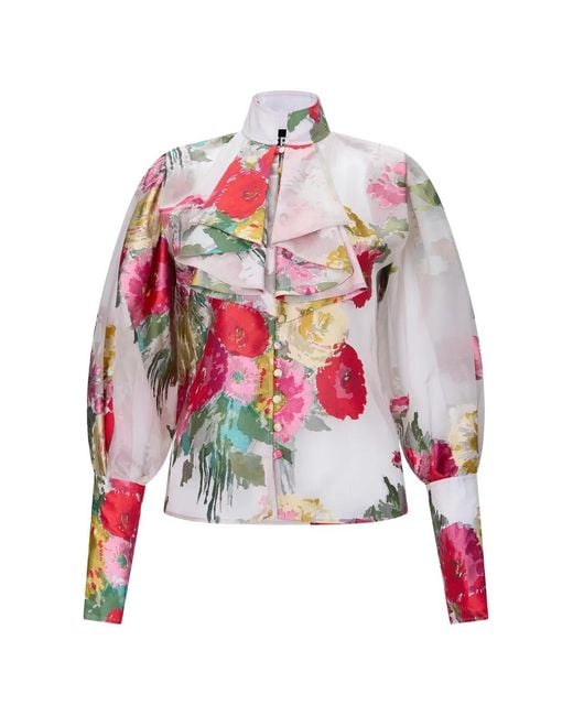 Libertine White Pat Nixon Ruffled Floral-Print Blouse