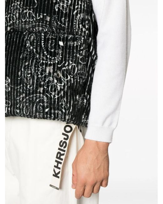 Khrisjoy Black Paisley-Print Padded Gilet for men