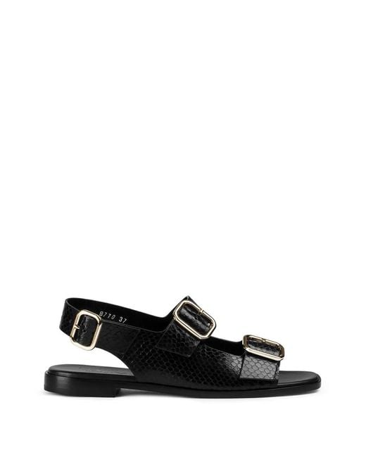 Doucal's Black Python-Printed Leather Sandals