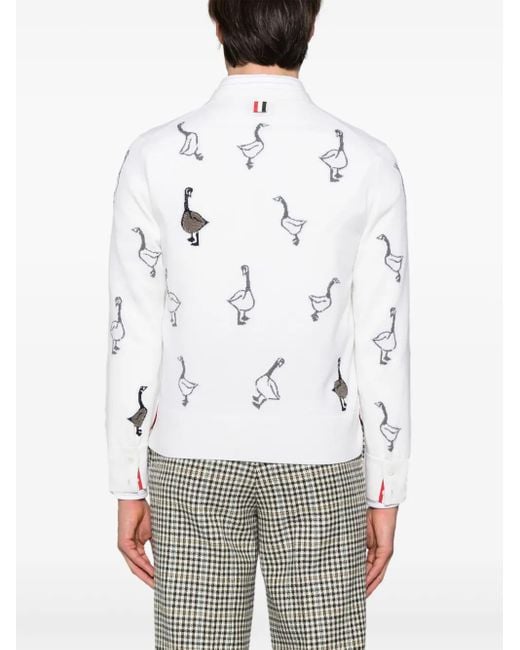 Thom Browne White Pattern-Intarsia Virgin Wool Cardigan for men