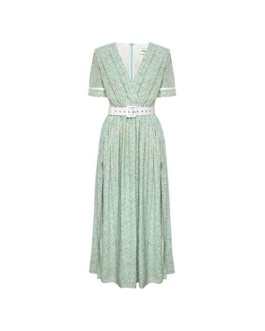 POST MERIDIEM Green Side-Split Midi Dress
