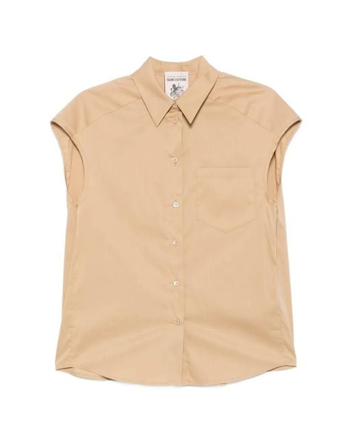 Semicouture Natural Lottie Cap-Sleeve Button-Down Shirt