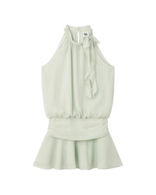 B+ AB White Ruffled-Trim Pinstriped Mini Dress