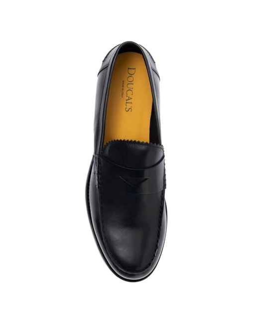 Doucal's Black Leather Loafers for men