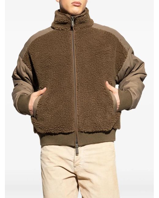 DSquared² Brown Teddy-Panelled Bomber Jacket for men
