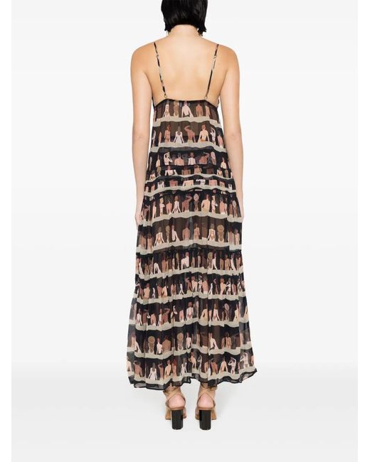 Amir Slama Black Graphic-Print Silk Maxi Dress