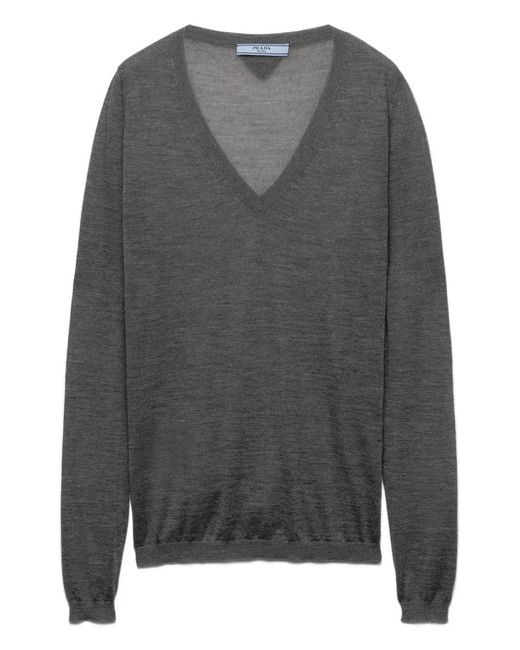 Prada Gray Long-Sleeve V-Neck Sweater